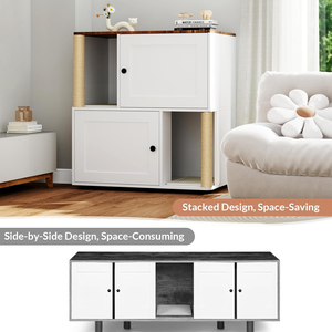 Mueble de Madera de Doble Capa con Poste Rascador para Gatos, Mueble Multifuncional para Sala de Estar Interior - Product Image 3