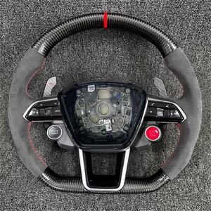 Volant de course <span class=keywords><strong>sport</strong></span> en fibre de carbone personnalisé avec bouton de klaxon en cuir LED pour <span class=keywords><strong>Audi</strong></span> A1 A3 A4L A5 A6L A7 A8 <span class=keywords><strong>Q2</strong></span> Q3 Q4 Q6 Q5 Q7 Q8 - Product Image 1