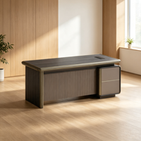 Meubles de bureau commerciaux, bureau de direction moderne en forme de L, table de manager avec armoire de rangement, personnalisable