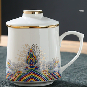 Tasse à thé en céramique haut de gamme avec infuseur et couvercle, en porcelaine blanche, pour thé en vrac, tasse à thé de bureau avec boîte cadeau de luxe - Product Image 5