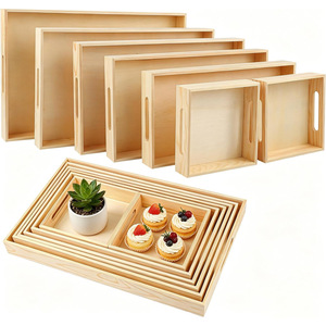 Wooden Nesting <b>Tray</b> With Handles Rectangular Serving <b>Trays</b> For Kitchen Parties Hotel Coffee <b>Tea</b> - Product Image 1
