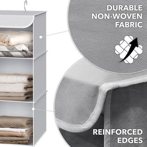 3 Tier Hanging Wardrobe Storage Organizer with 2 <b>Hooks</b> Multifunctional Clothes <b>Shelf</b> for Sweater Coat Shoes in Bedroom Dorm - Product Image 4
