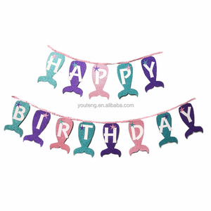 Yiwu parte proveedor <span class=keywords><strong>mi</strong></span> <span class=keywords><strong>pequeña</strong></span> sirena brillo mágico Banner de cumpleaños feliz - Product Image 1
