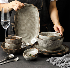 Ensemble de vaisselle en céramique moderne et écologique, conçu sur mesure, 16/18/20/24/48/80 pièces, assiettes pour restaurants, mariages, hôtels - Product Image 1