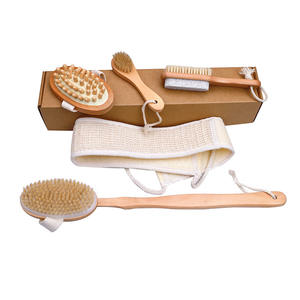 Paling Laris Set mandi Lima potong Modern pegangan panjang sikat kayu sisir bulu babi hutan perawatan tubuh pengelupasan mendalam - Product Image 1