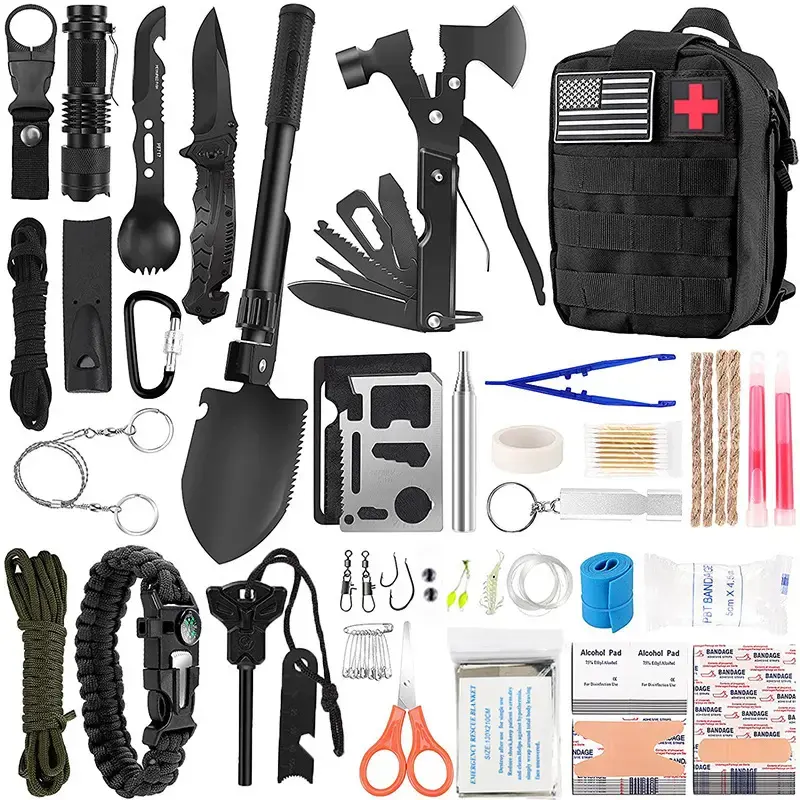 Kit de primeiros socorros sos 142 em 1, venda quente, kit profissional de sobrevivência para acampamento ao ar livre, kit de sobrevivência