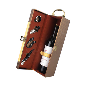 <span class=keywords><strong>Meilleur</strong></span> cadeau d'affaires Portable en cuir Pu boîte à bouteille de vin unique coffret cadeau boîte à vin de bonne qualité avec 4 Kit d'<span class=keywords><strong>outils</strong></span> pour le vin - Product Image 1