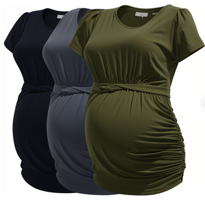 Phụ Nữ Của Thai Sản Tops Side Ruched Áo T-Shirt Kháng Khuẩn Tre Mang Thai Quần Áo - Product Image 4