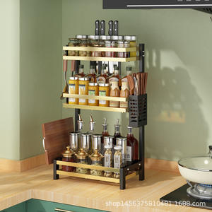 Estante de Almacenamiento para Cocina, Organizador de Condimentos para Encimera con Portacuchillos, Estante Multifuncional Tamaño L con Tapa Metálica - Product Image 2