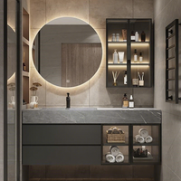 YSG004 Meuble-lavabo mural moderne et minimaliste avec miroir LED intelligent, armoire latérale et vasque en céramique intégrée en dalle de roche