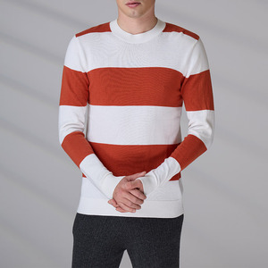Pull en tricot d'hiver personnalisé GOTS, de haute qualité, à rayures, en coton, col rond, pour homme - Product Image 6