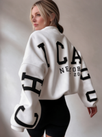 Sweat-shirt oversize pour femme à col montant, en modal et molleton de coton, avec impression 3D en relief, pull décontracté