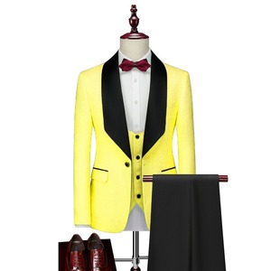 Traje de 3 Piezas para <span class=keywords><strong>Hombre</strong></span> con Chaqueta, Chaleco y Pantalones, Solapa de Chal, Jacquard con Cuello de Satén Negro, Esmoquin, Traje de Novio, Abrigo, Pantalón - Product Image 2