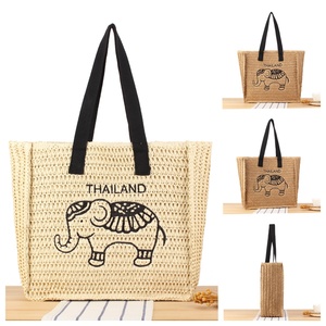 Cá nhân thêu Elephant Tote Túi cho mùa hè bãi biển Kỳ nghỉ giải trí lớn Vai Túi polyester lót thời trang rơm - Product Image 1
