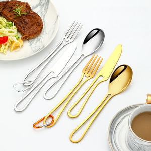 شوكة سكين حديثة من الفولاذ المقاوم للصدأ للتخييم في الهواء الطلق مشبك قفل محمول مانع لفقدان غسالة الصحون طلاء مرآة آمن - Product Image 6