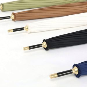Auto Open Solid Color Fashionable and Simple Arc Classic Wood Handle <b>Windproof</b> Unbreakable Stick Rain <b>Umbrella</b> - Product Image 3