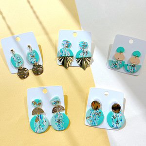Đi Đảng Cổ Điển Vàng Lá Ánh Sáng Màu Xanh Lá Cây Polymer Đất Sét Drop Dangle Bông Tai Phóng Đại Hình Hình Hình Quạt Stud Bông Tai Phụ Nữ - Product Image 4