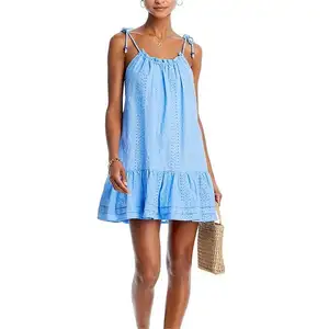 2024 производитель, Новейшая модная коллекция, Элегантное летнее женское мини-платье с синими петельками для отпуска после вечеринки