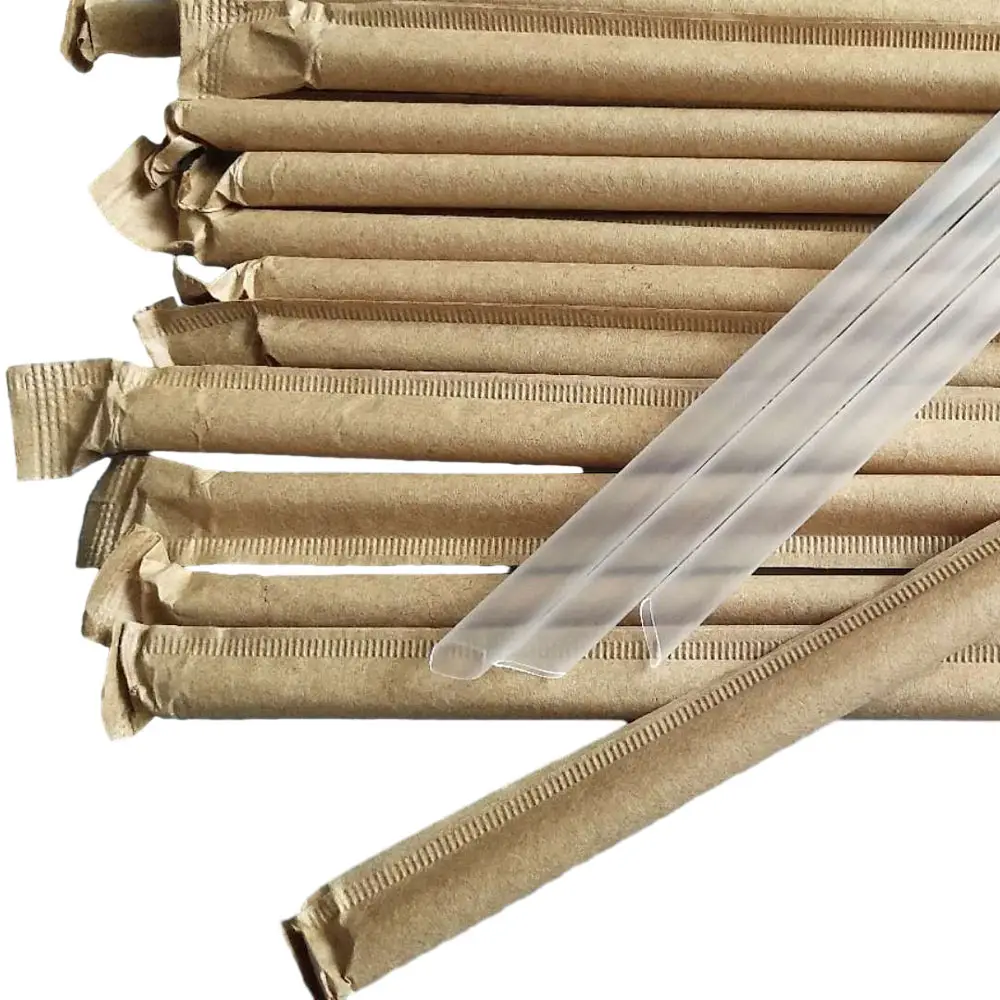 Wholesale paper plastic straws custom printing drink cocktail straws Eco friendly paper Individual wrap PP straws