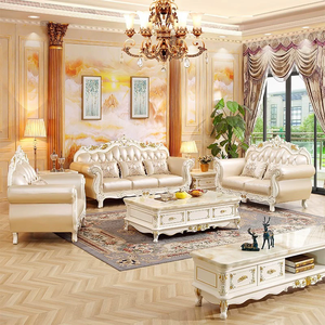 European-style Leather Combination <b>Sofa</b> Set Living Room Solid Wood Carved <b>Sofa</b> Luxurious French-style Couch - Product Image 6