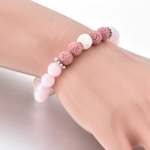 สร้อยข้อมือลูกปัดหินธรรมชาติ8มม. ลูกปัดโรสควอตซ์สร้อยข้อมือหินลาวาสีชมพูสำหรับผู้หญิงสร้อยข้อมือเครื่องประดับ - Product Image 3