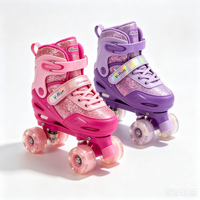 Magnifiques patins à roulettes quad durables et respirants avec roues en PU lumineuses, frein à bout et contrôle de vitesse réglable pour adultes