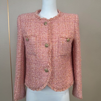 Ensemble Blazer et Pantalon en Tweed Rose pour Femme, Boutons Dorés, Style Parisien Élégant, Luxe Printemps 2026