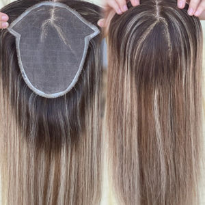 Cheveux humains d'apparence naturelle 6*7 Taille Q6 Toppers Cheveux humains vierges Vente en gros Toppers en dentelle avec nœuds blanchis pour les femmes - Product Image 1