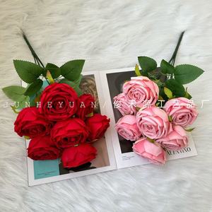 Bouquet de roses artificielles Junheyuan à 7 têtes, branche unique, pour décoration de mariage et de la maison, arrangement floral - Product Image 2