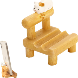 Factory Wholesale Mini Wooden Cat Cellphone Holder, Cute Universal Phone Stand, Stylish Desktop Decor for Daily Use