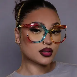 Damen Rainbow Owl Flat Mirror Neuer Brillen rahmen mit großem Rahmen kann mit Myopia Fashion Glasses Frame ausgestattet werden