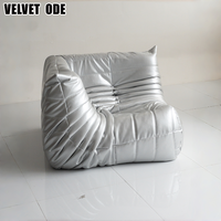 Canapé Caterpillar en cuir argenté, style Togo minimaliste italien, fauteuil de relaxation, canapé individuel en mousse haute élasticité pour villa et appartement