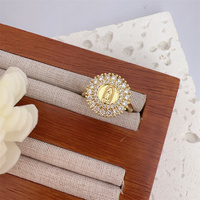 Bague ouverte en cuivre plaqué or 18 carats avec zircon incrusté de la Vierge Marie, styles ajustables, tendance et classique
