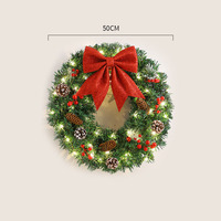 Guirlandes et Couronnes de Noël 40cm 50cm 60cm avec Pommes de Pin, Nœud et Lumières LED, Décoration de Noël