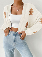 Cardigan en tricot pour femme, motif pain d'épices, ouvert sur le devant, à manches longues, pull de fête, haut décontracté pour superposition, collection automne-hiver