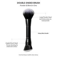 Kuas Foundation Bulat Bersudut Dua Sisi dengan Gagang Kayu dan Bulu Sintetis untuk Meratakan Kosmetik Cair, Bedak, Concealer, dan Blush