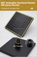 Mitigeur de baignoire carré noir et or, système de douche 4 fonctions chaud/froid en acier inoxydable pour salle de bain