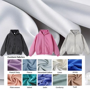 Sweat à capuche streetwear personnalisé hiver 500 g/m² en molleton 100 % coton vierge, zippé, vintage, double couche, effet soleil délavé et vieilli, délavé à l'acide - Product Image 2