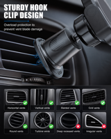 Support de téléphone pour voiture 2 en 1, pince magnétique, crochet manuel, support de ventilation, rotation à 360 degrés, support de téléphone portable pour accessoires de voiture
