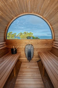 Sauna extérieur moderne en bois de sapin massif, écologique, pour 6 personnes, avec générateur de vapeur humide et four électrique de 6 kW. - Product Image 6