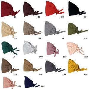 غطاء أساس مرن بحزام من القطن ميرسيريزيد بلون واحد وشاح رأس برباط للصيف وشاح إسلامي تقليدي صوف شال قابل للتعديل - Product Image 5