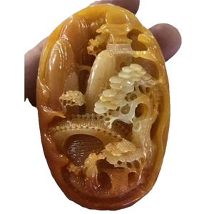 Pieza antigua de piedra Shoushan para llevar en la mano, pieza de Pixiu madre e hijo para llevar en la mano, placa de paisaje de jade con dragón amarillo, Ruyi Pixiu - Product Image 5