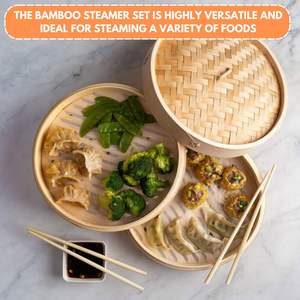 Cuisinière vapeur professionnelle en acier inoxydable avec adaptateur en bambou, support à baguettes et 3 niveaux antiadhésifs pour la préparation de momo - Product Image 5