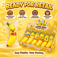 Jouet Squishy en PU en forme de banane, à remontée lente, doux, anti-stress, expressions variées, vente en gros