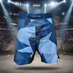 กางเกง MMA สีน้ำเงินพิมพ์โลโก้ตามสั่ง ผ้าโพลีเอสเตอร์ สำหรับฝึกซ้อมช่วงฤดูร้อน ชุดสำหรับชกมวย คิกบ็อกซิ่ง มวยปล้ำ และฝึกซ้อมศิลปะการต่อสู้แบบผสมผสาน - Product Image 2