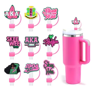 Wholesale Factory Price Tumbler 1908 AKA Theme Pink And Green Sorority Straw Topper Charms Cover