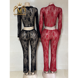 Conjunto de Dos Piezas de Ropa Sexy para Mujer, Top Corto con Encaje y Pantalones Largos, Estilo Casual Y2K, Conjunto de Dos Piezas de Ropa Sexy con Encaje para Mujer 2026 - Product Image 3