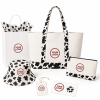 Sac en toile à imprimé vache, patchwork, avec logo personnalisé, sac fourre-tout en coton, ensemble cadeau monogrammé, vente en gros, chapeau bob, pochette à cosmétiques