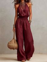 Nouvelle Arrivée Combinaison Femme Taille Haute Décontractée Ample Sans Manches en Lin Dos Nu Mode Transfrontalière Européenne et Américaine
