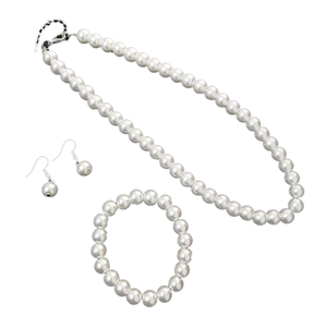 Classic Fashion Pearl Necklace <b>Bracelet</b> Earring <b>Set</b> Three Piece Bridal Accessories for Women Mainly Made of Alloy - Product Image 3